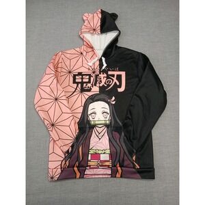 Demon Slayer Nezuko Womens Hooded Sweatshirt Pink Black Size Medium Anime Hoodie
